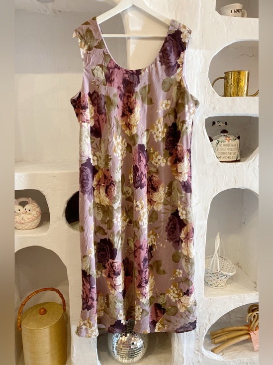 Tradition Dresses & Skirts - Vintage Scoop Neck Purple Mesh Floral Sleeveless Dress Crepe Texture Size 2X